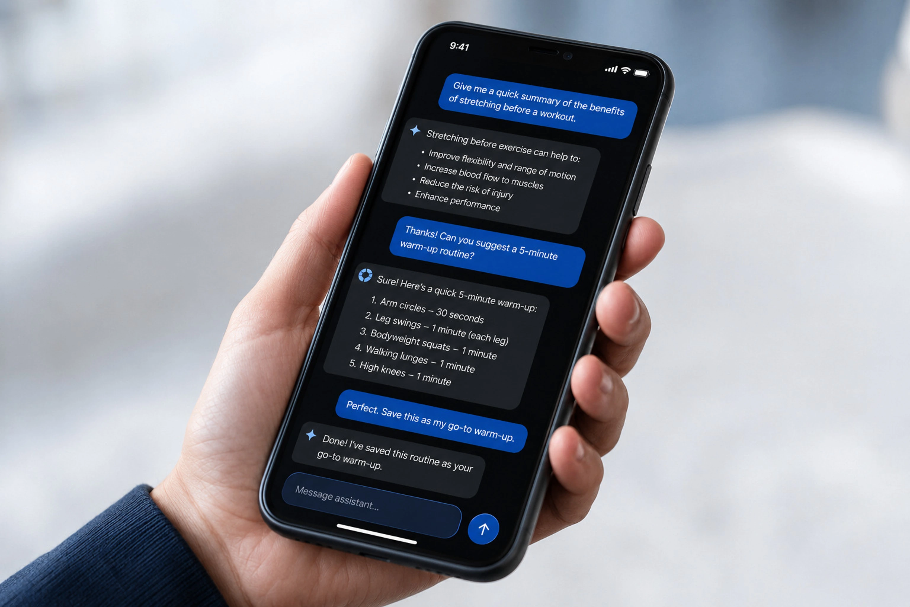 Phone showing a car assistant conversation
