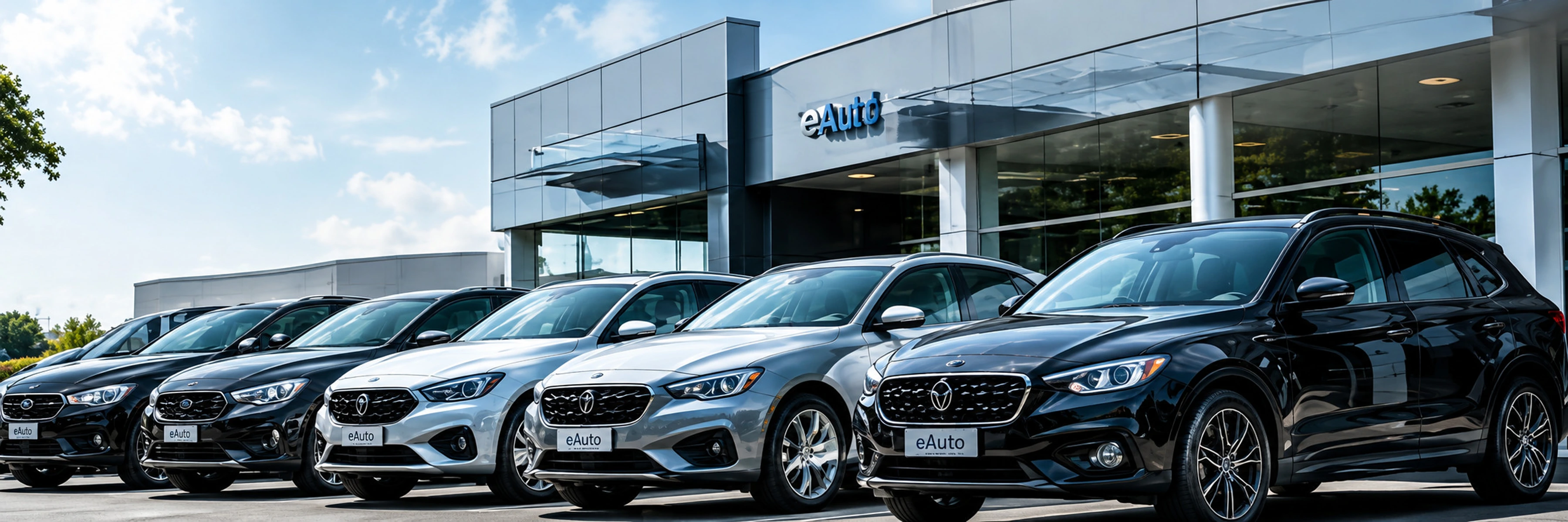 Modern dealership forecourt with multiple vehicles